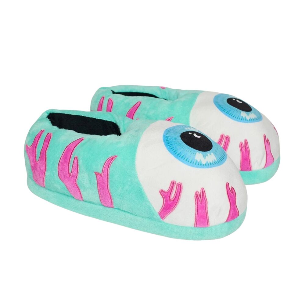 Mishka Keep Watch Plush Slippers Medium W9/M7 Aqua Eyeballs Streetwear